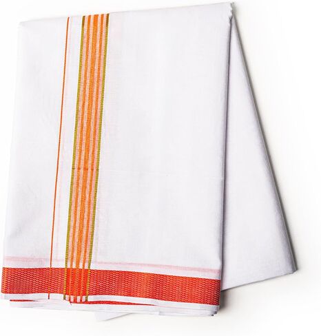 قطن Dhoti Vesti Mundu طبقة واحدة مع حدود لباس تقليدي للمناسبات الدينية وطقوس الزفاف والهدايا in Kuwait