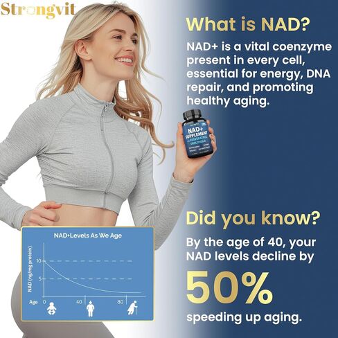 StrongVit NAD Resveratrol Supplement for Women & Men. Support Cellular Health, Energy + Healthy Aging. High Potency Blend, Plus Third-Party Lab Tested in USA (60 Capsules) in Kuwait