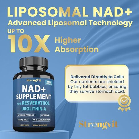 StrongVit NAD Resveratrol Supplement for Women & Men. Support Cellular Health, Energy + Healthy Aging. High Potency Blend, Plus Third-Party Lab Tested in USA (60 Capsules) in Kuwait