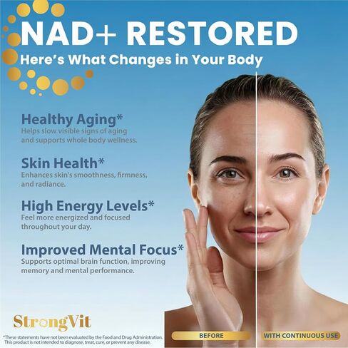 StrongVit NAD Resveratrol Supplement for Women & Men. Support Cellular Health, Energy + Healthy Aging. High Potency Blend, Plus Third-Party Lab Tested in USA (60 Capsules) in Kuwait