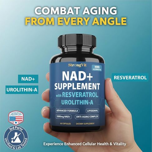StrongVit NAD Resveratrol Supplement for Women & Men. Support Cellular Health, Energy + Healthy Aging. High Potency Blend, Plus Third-Party Lab Tested in USA (60 Capsules) in Kuwait