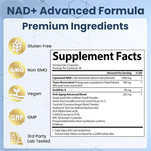 StrongVit NAD Resveratrol Supplement for Women & Men. Support Cellular Health, Energy + Healthy Aging. High Potency Blend, Plus Third-Party Lab Tested in USA (60 Capsules) in Kuwait