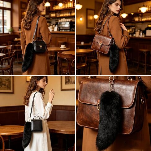 Fluffy Faux Fox Tail Fur Keychain Wolf Therian Tail Keyring Halloween Cosplay Party Costume in Saudi Arabia