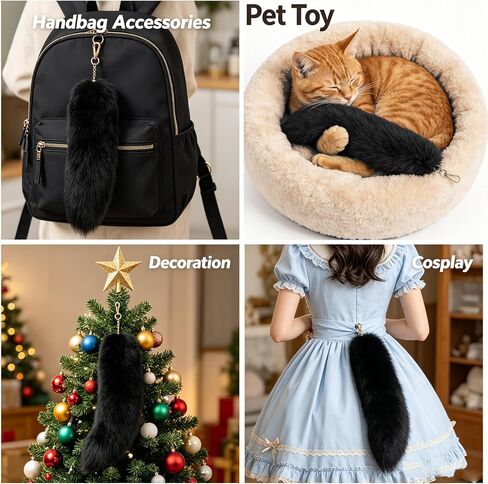 Fluffy Faux Fox Tail Fur Keychain Wolf Therian Tail Keyring Halloween Cosplay Party Costume in Saudi Arabia