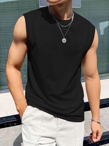 Men's Quick Dry Crew Neck Sleeveless Athletic Tank Top Workout Gym Tee Tops in Kuwait
