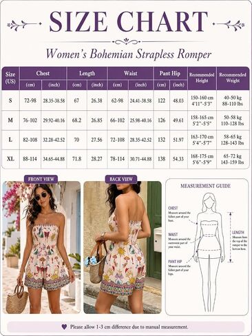 Women's Boho Strapless Romper, Bodice Printed Jumpsuit, Bohemian One Piece Short Outfit for Summer Beach Vacation Casual in Kuwait