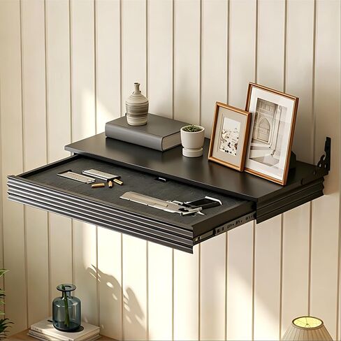 Gurexl 24" Solid Wood Floating - Gun Shelf with Magnetic Lock,Wall Mount Gun Rack with Hidden Storage Compartment,Indoor Gun Safe Furniture for Home Secure Gun Storage(Black) in Saudi Arabia