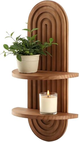 Boho Arched Plant Wall Shelf, Century Modern Solid Wood 2-Tier Floating Shelf, Easy Install with Pre-Drilled Holes, for Bedroom Living Room Bathroom Office, for Plants and Decor(1) in Saudi Arabia