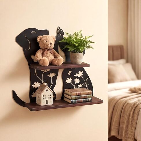Dog Wall Decor Floating Shelf Rustic Wooden Shelf Decorative Room, Living Room,Bathroom Entryway - Pet Decor for Dogs Lovers, Cute Shaped Wall Mounted in Saudi Arabia