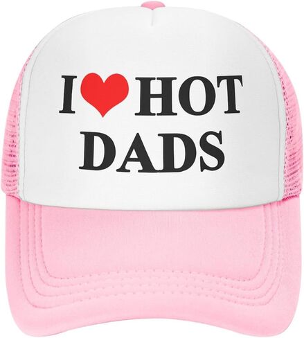 I Love Heart Hot Dads Trucker Hat Funny Baseball Caps Unisex Classic Mesh Fishing Hat for Men and Women Pink in Saudi Arabia