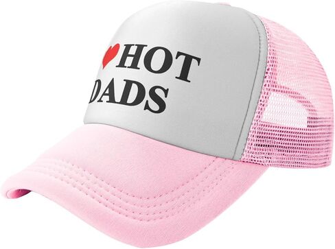I Love Heart Hot Dads Trucker Hat Funny Baseball Caps Unisex Classic Mesh Fishing Hat for Men and Women Pink in Saudi Arabia
