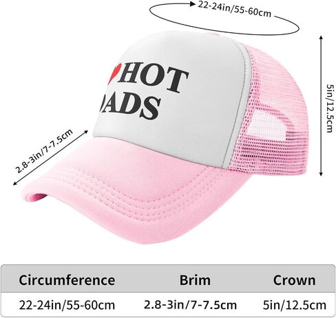 I Love Heart Hot Dads Trucker Hat Funny Baseball Caps Unisex Classic Mesh Fishing Hat for Men and Women Pink in Saudi Arabia