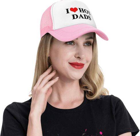 I Love Heart Hot Dads Trucker Hat Funny Baseball Caps Unisex Classic Mesh Fishing Hat for Men and Women Pink in Saudi Arabia