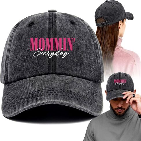 Mommin' Trucker Hat for Women Funny Printed Cotton Baseball Cap Adjustable Retro Washed Lightweight and Breathable Unisex Sun Hat, for Wife Mom Housewife Aunt Grandma Friend Bestie Black in Saudi Arabia