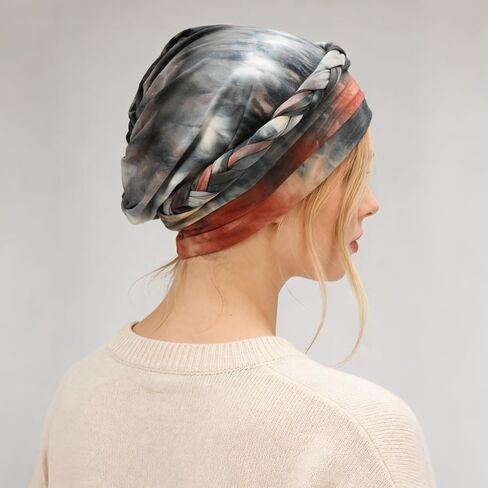 XEPST 2 Pieces African Turbans Pre-Tied Twisted Braid Head Wraps for Women, Tie-dye Style Head Scarf Hair Wraps Cover Cancer Cap Chemo Headwear for Women Colorful in Kuwait