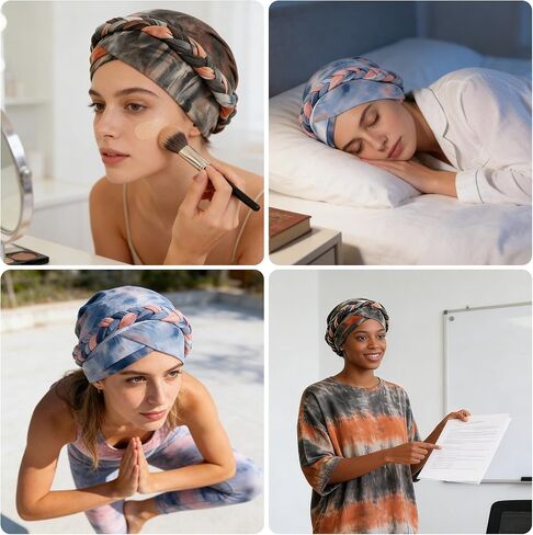 XEPST 2 Pieces African Turbans Pre-Tied Twisted Braid Head Wraps for Women, Tie-dye Style Head Scarf Hair Wraps Cover Cancer Cap Chemo Headwear for Women Colorful in Kuwait