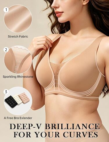 REALWILL Jelly Bra with W-Flocking Support, Wireless Plunge Seamless Bra Top, Mesh Rhinestone Outwear Bra in Saudi Arabia