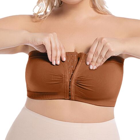 Strapless Bra for Large Breasts,Front Closure Bras for Women, Full Coverage Soft Comfort Non-Slip Bandeau Bra in Saudi Arabia
