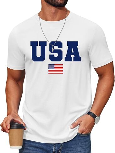 4th of July Shirts Men USA American Flag T-Shirt Patriotic Independence Day Gift Tops Short Sleeve Shirt in Saudi Arabia
