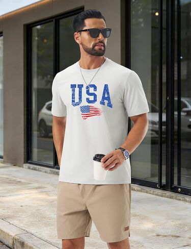 4th من يوليو قمصان الرجال الولايات المتحدة الأمريكية العلم الأمريكي تي شيرت عيد الاستقلال الوطني هدية بلايز قصيرة الأكمام قميص in Kuwait