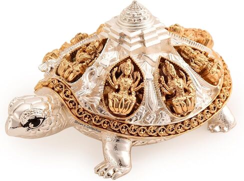 DHRUVS COLLECTION 24k Gold & 999 Silver Plated Tortoise, Turtle for Vastu, Wealth, Home Decor, Temple, Pooja Room, Good Luck Gift - 7.5 x 3.75 x 4.5 cm in Saudi Arabia
