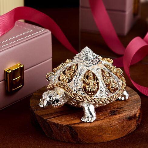DHRUVS COLLECTION 24k Gold & 999 Silver Plated Tortoise, Turtle for Vastu, Wealth, Home Decor, Temple, Pooja Room, Good Luck Gift - 7.5 x 3.75 x 4.5 cm in Saudi Arabia