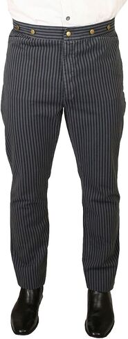 Historical Emporium Men's High Waist Edgar Striped Cotton Trousers, Victorian Western Pants with Suspender Buttons in Saudi Arabia