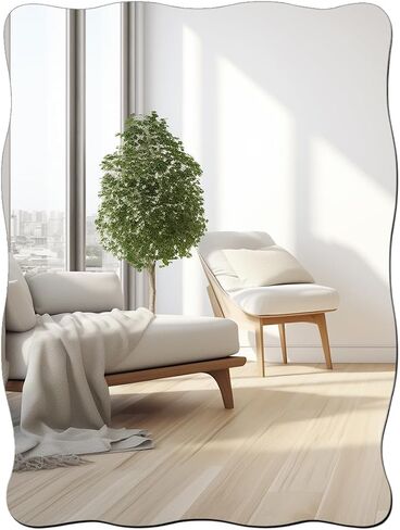 Round Wavy Mirror for Wall Decor, 12 inch Acrylic Circle Scalloped Wall Mirror with Film, 2mm Frameless Mirror for Bathroom Bedroom Living Room Entryway Home Decor (1, Rectangle) in Saudi Arabia
