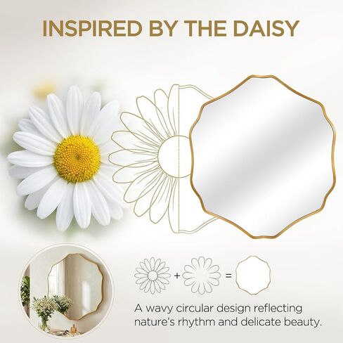 Irregular Hexagon Wall Mirror with Wavy Edge, Modern Decorative Mirror for Bathroom, Bedroom, Living Room, Frameless Vanity Mirror (Gold, 35" L x 32" W) in Saudi Arabia