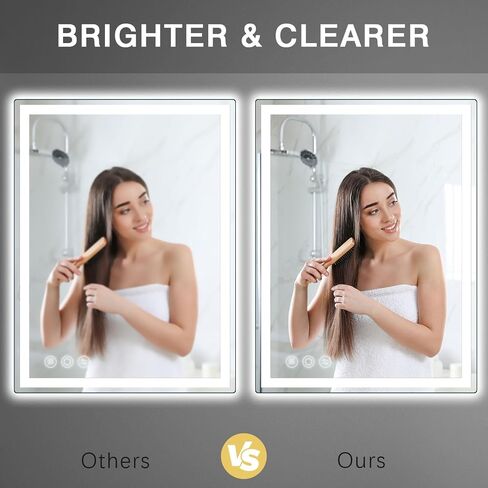 Memobarco Bathroom Mirror, 28"x 36" LED Mirrors with Anti-Fog, Stepless 3 Colors Temperature & Dimmable, Memory Tempered Glass Bathroom Mirrors for Over Sink, Vanity Mirror with Lights in Saudi Arabia