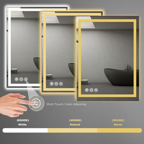Memobarco Bathroom Mirror, 28"x 36" LED Mirrors with Anti-Fog, Stepless 3 Colors Temperature & Dimmable, Memory Tempered Glass Bathroom Mirrors for Over Sink, Vanity Mirror with Lights in Saudi Arabia