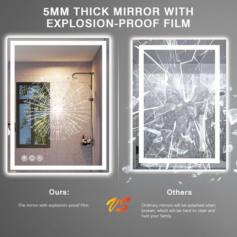 Memobarco Bathroom Mirror, 28"x 36" LED Mirrors with Anti-Fog, Stepless 3 Colors Temperature & Dimmable, Memory Tempered Glass Bathroom Mirrors for Over Sink, Vanity Mirror with Lights in Saudi Arabia