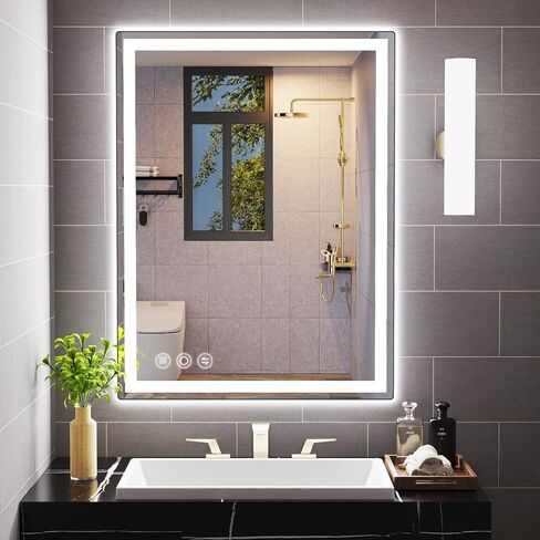 Memobarco Bathroom Mirror, 28"x 36" LED Mirrors with Anti-Fog, Stepless 3 Colors Temperature & Dimmable, Memory Tempered Glass Bathroom Mirrors for Over Sink, Vanity Mirror with Lights in Saudi Arabia