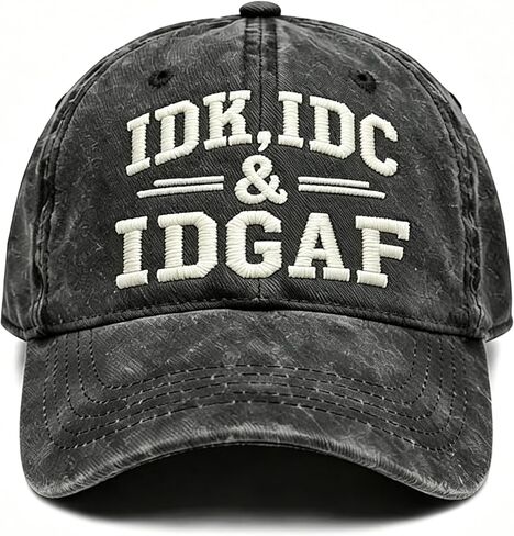 Vintage Washed IDK IDC & IDGAF Embroidered Baseball Cap - Adjustable Breathable Cotton Funny Attitude Hat for Men & Women, Casual Dad Hat for Outdoor & Daily Wear Black in Kuwait