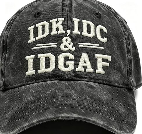 Vintage Washed IDK IDC & IDGAF Embroidered Baseball Cap - Adjustable Breathable Cotton Funny Attitude Hat for Men & Women, Casual Dad Hat for Outdoor & Daily Wear Black in Kuwait