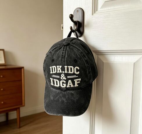 Vintage Washed IDK IDC & IDGAF Embroidered Baseball Cap - Adjustable Breathable Cotton Funny Attitude Hat for Men & Women, Casual Dad Hat for Outdoor & Daily Wear Black in Kuwait