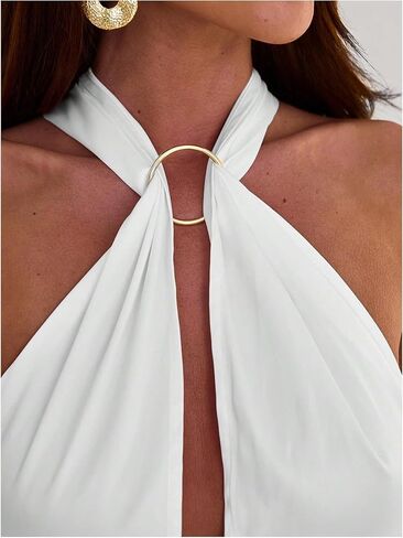 SweatyRocks Women's Sexy Criss Cross Deep V Neck Backless Halter Mini Dress Sleeveless A Line Short Dresses in Kuwait