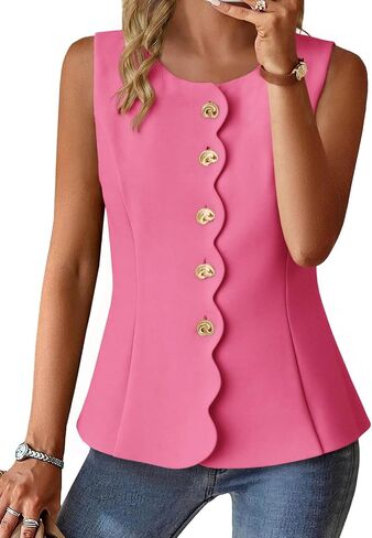 Cicy Bell Womens Summer Sleeveless Blazer Vests Dressy Button Down Fitted Round Neck Waistcoat Work Office Suit Tops in Saudi Arabia