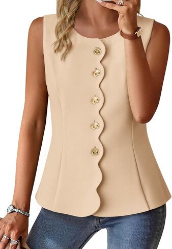 Cicy Bell Womens Summer Sleeveless Blazer Vests Dressy Button Down Fitted Round Neck Waistcoat Work Office Suit Tops in Saudi Arabia