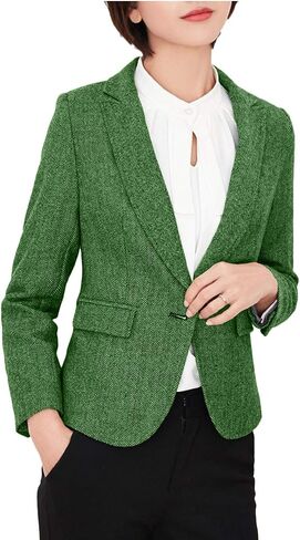 Wemaliyzd Women's Slim Fit Herringbone Tweed Blazer Jacket Single Coat in Saudi Arabia