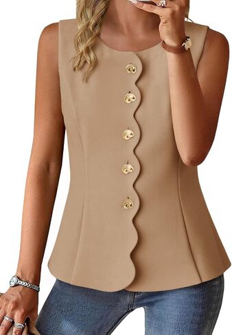 Cicy Bell Womens Summer Sleeveless Blazer Vests Dressy Button Down Fitted Round Neck Waistcoat Work Office Suit Tops in Saudi Arabia