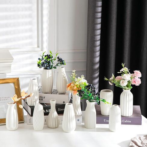Kimdio White Ceramic Bud Vase for Table Decor, 12pcs Small Pottery Vases for Flowers Mini Ceramic Vases for Pampas Grass Vase Bulk for Wedding Dining Room Christmas Home in Saudi Arabia