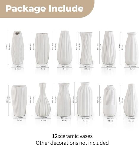 Kimdio White Ceramic Bud Vase for Table Decor, 12pcs Small Pottery Vases for Flowers Mini Ceramic Vases for Pampas Grass Vase Bulk for Wedding Dining Room Christmas Home in Saudi Arabia