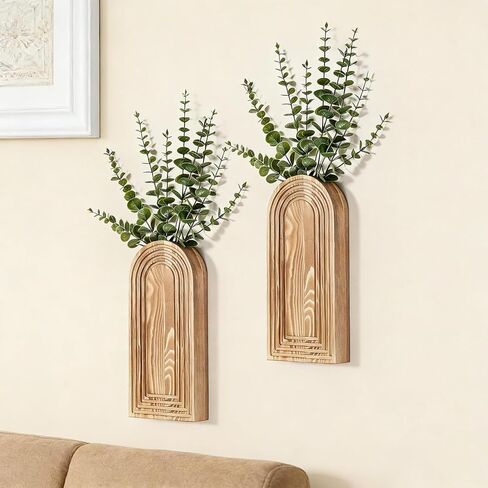 2 Pack Wooden Wall Vase Set, Hanging Planter For Indoor Plants & Flowers, Brown Finish Modern Farmhouse & Wall Decor For Entryway For Living Room Bedroom Bathroom Patio in Saudi Arabia