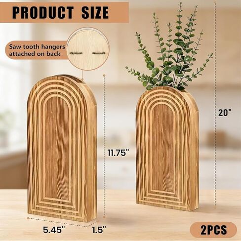 2 Pack Wooden Wall Vase Set, Hanging Planter For Indoor Plants & Flowers, Brown Finish Modern Farmhouse & Wall Decor For Entryway For Living Room Bedroom Bathroom Patio in Saudi Arabia