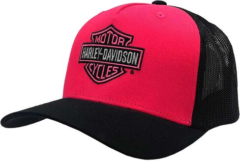 قبعة سائق الشاحنة Harley-Davidson النسائية Dayglow المطرزة B&S Colorblocked Trucker، باللون الوردي in Kuwait