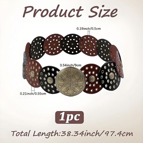 38.35 x 3.54 Inch Vintage Disc Waist Belts Wide PU Leather Wasitband Hollow Boho Western in Kuwait