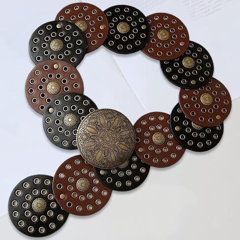 38.35 x 3.54 Inch Vintage Disc Waist Belts Wide PU Leather Wasitband Hollow Boho Western in Kuwait