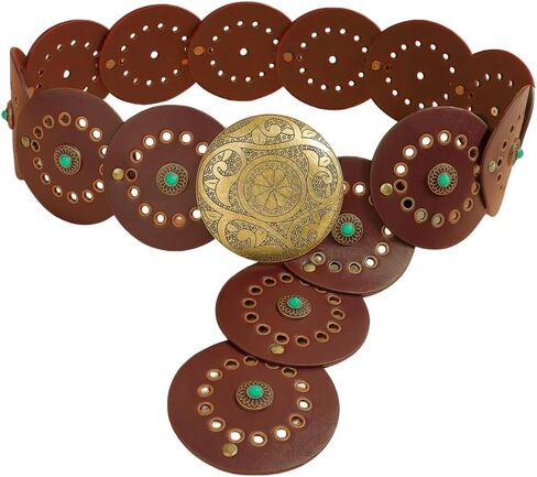 38.35 x 3.54 Inch Vintage Disc Waist Belts Wide PU Leather Wasitband Hollow Boho Western in Kuwait