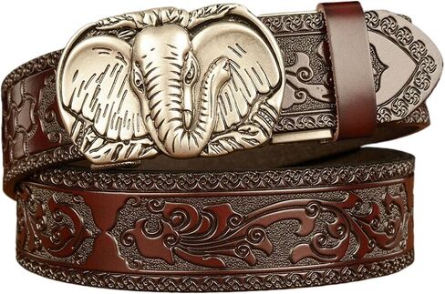 Belt Men Ratchet, Western Cowboy Leather Belts for Men with Elephant Head Alloy Buckle Embossed Belt in Saudi Arabia